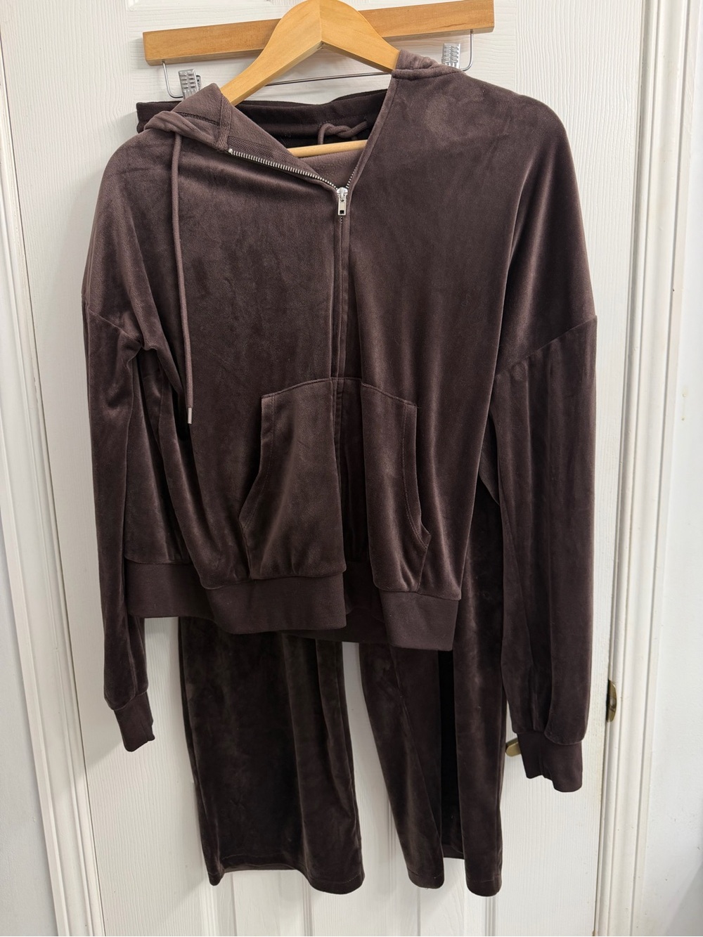 MyStyle Brown Velour Lounge Set Women's L Matching Zip Hoodie Jogger Pants Y2K